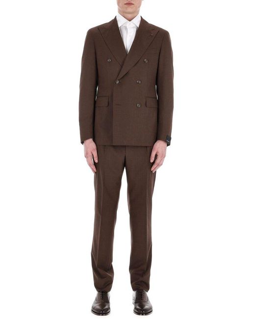 Tagliatore Brown Double-Breasted Two-Piece Suit Set for men