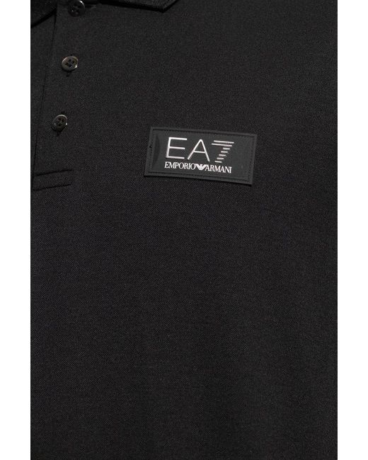 EA7 Black Polo Shirt With Logo Patch, for men
