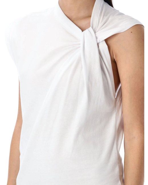 Isabel Marant White Relaxed Fit Mini Dress With Twisted Neckline