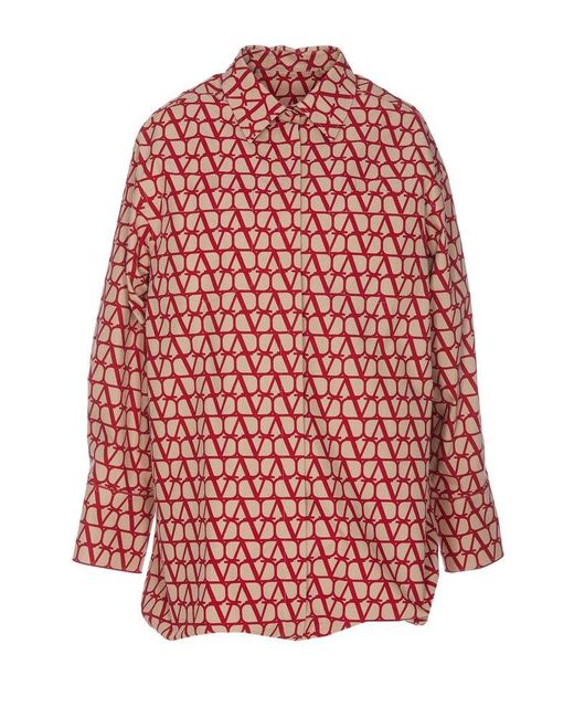 Valentino Red Toile Iconographe Long-sleeved Shirt Dress
