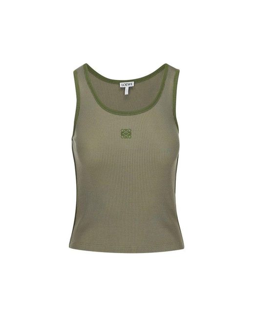 Loewe Green Logo Embroidered Ribbed Tank Top