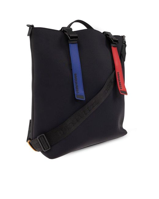 DSquared² Blue Rubberised-logo Strap Top Handle Bag for men