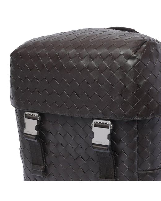 Bottega Veneta Gray Intrecciato Flap Backpack for men
