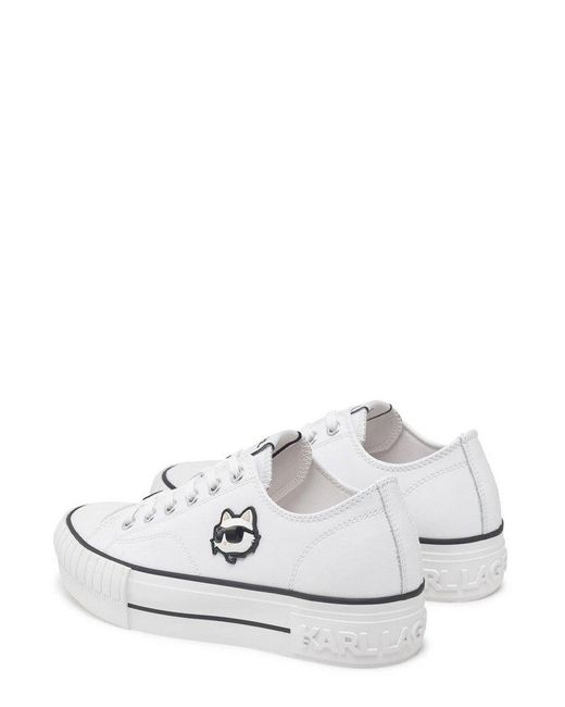 Karl Lagerfeld White Round-Toe Lace-Up Sneakers