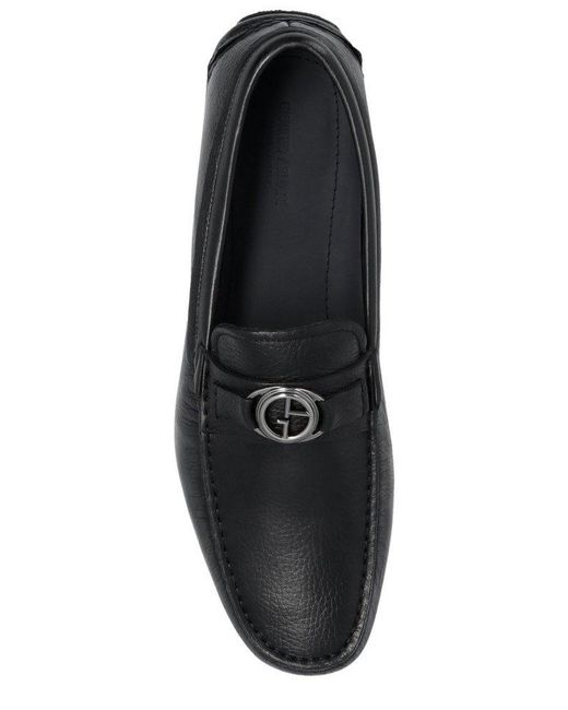 Giorgio Armani Black Logo Plaque Slip-on Loafers for men