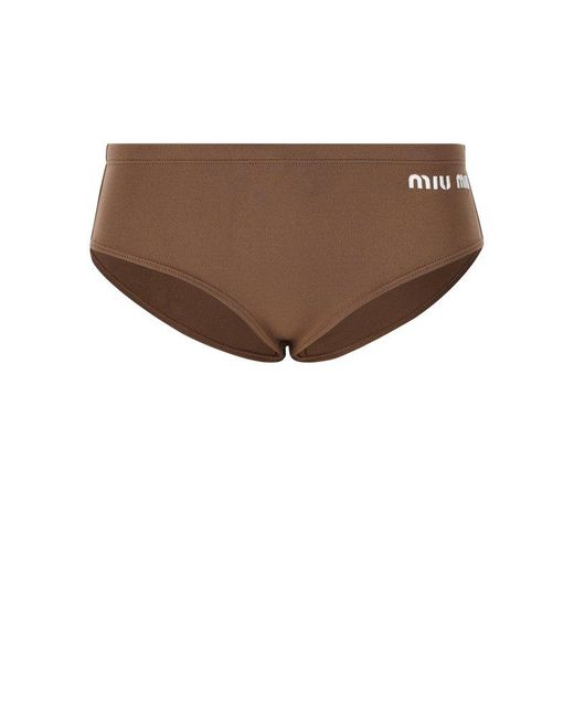 Miu Miu Brown Logo-embroidered Stretched Bikini Bottoms