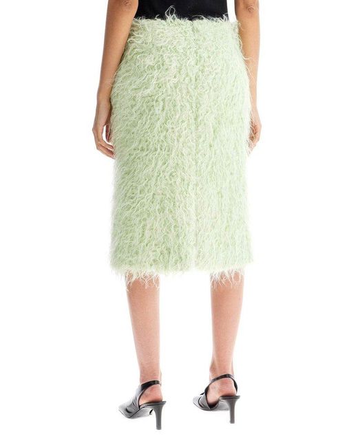 Dries Van Noten Green Midi Faux Fur Skirt In