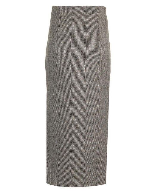 Etro Gray Herringbone Midi Skirt