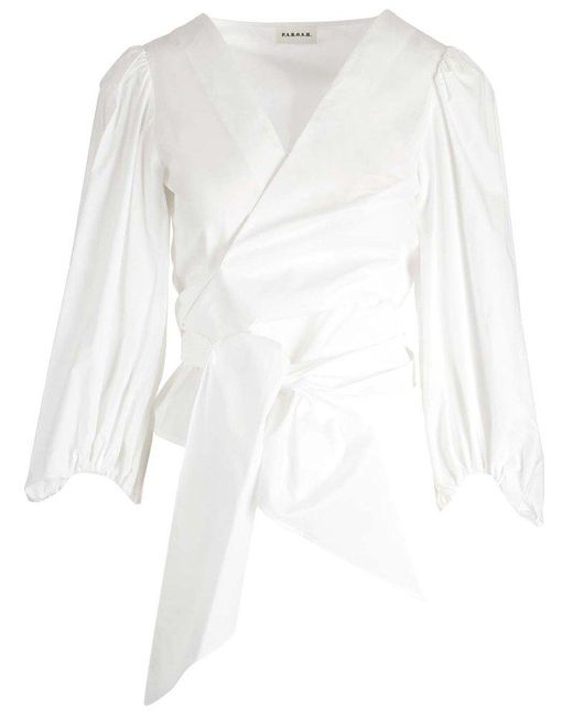 P.A.R.O.S.H. White Wraparound V-neck Long-sleeved Blouse