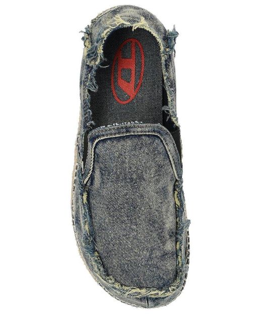 DIESEL Gray D-Lukas Esp Distressed Denim Espadrille Loafers for men