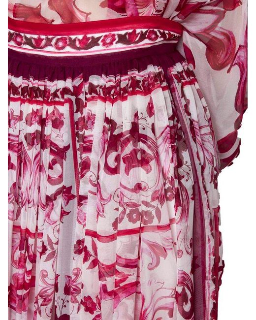 Dolce & Gabbana Pink Long Majolica-printed Chiffon Skirt