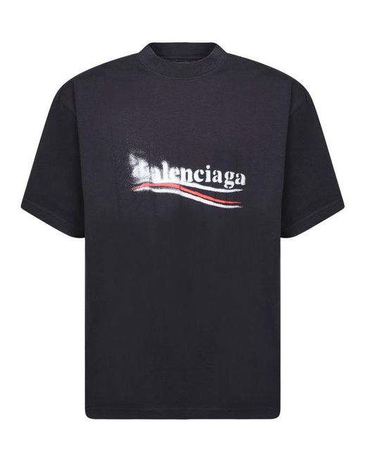 Balenciaga Blue Logo Printed Crewneck T-shirt for men