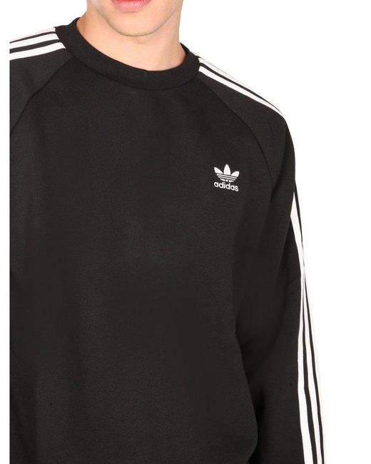 adidas Originals Cotton 3-stripes Crewneck Sweatshirt in Black for Men |  Lyst