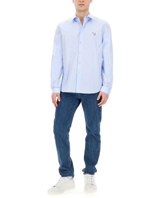 PS by Paul Smith Blue Zebra Embroidered Long-sleeved Shirt for men