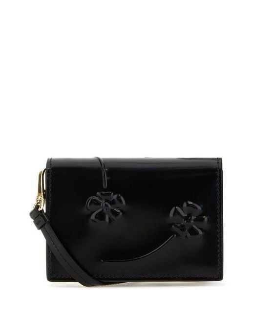 Prada Black Floral-debossed Leather Wallet