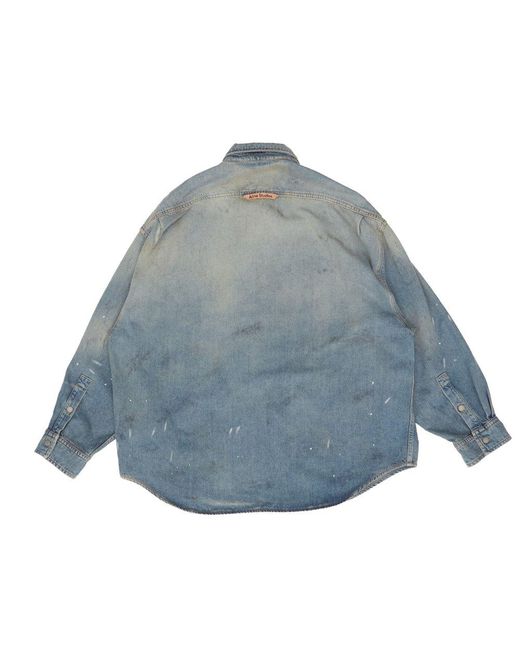 Acne Blue Distressed Denim Shirt for men