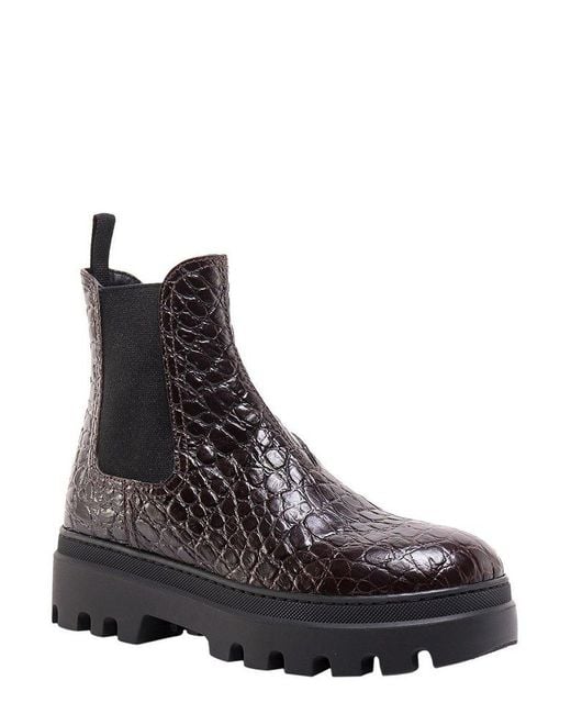 Car Shoe Black Croco-Effect Ankle Boots