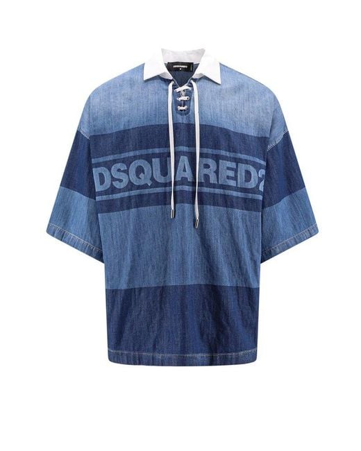 DSquared² Blue Lace-up Fastened Denim Polo Shirt for men