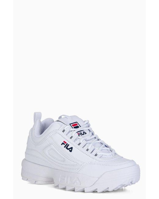 Fila Logo Embroidered Lace-up Sneakers in White | Lyst
