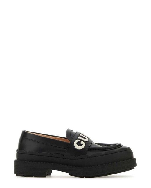 Gucci Black Logo Leather Loafers