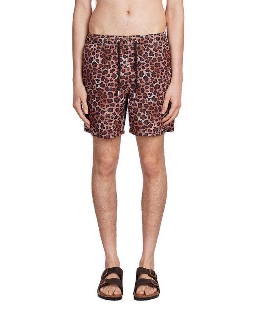 Mc2 Saint Barth Red Gustavia Leopard Printed Swim Shorts for men