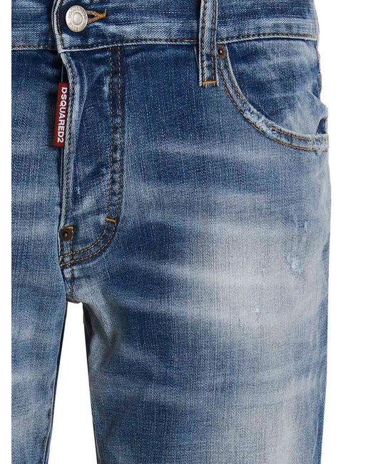 DSquared² Blue Logo Embroidered Straight Leg Jeans for men