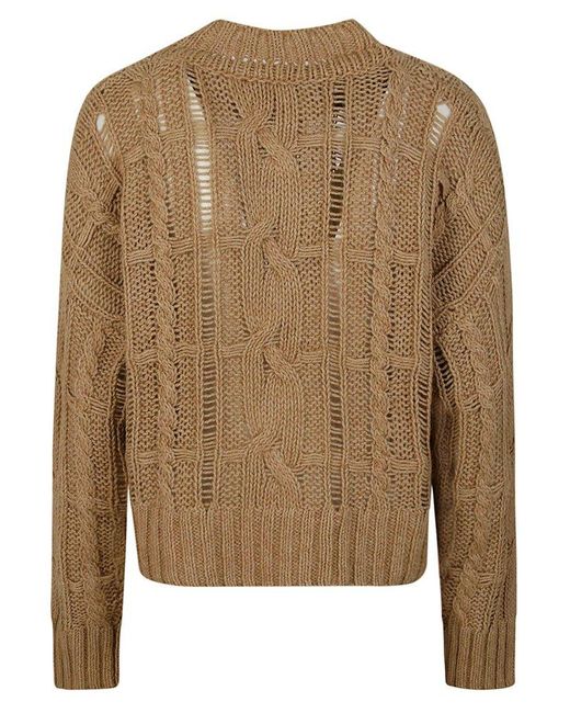Pinko Natural Cable-knitted Crewneck Jumper