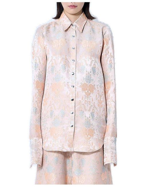 Dries Van Noten Pink Jacquard Curved Hem Shirt