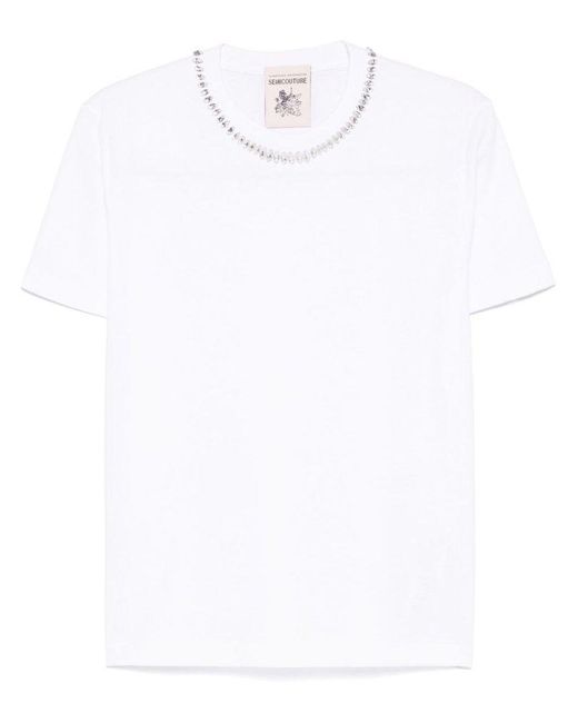 Semicouture White Embellished T-Shirts And Polos