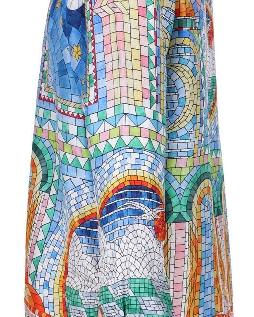 Casablancabrand Blue Mosaic De Damas-printed Straight Hem Shirt for men