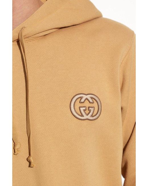 Gucci Natural Brand-appliqué Kangaroo-pocket Cotton-jersey Hoody for men