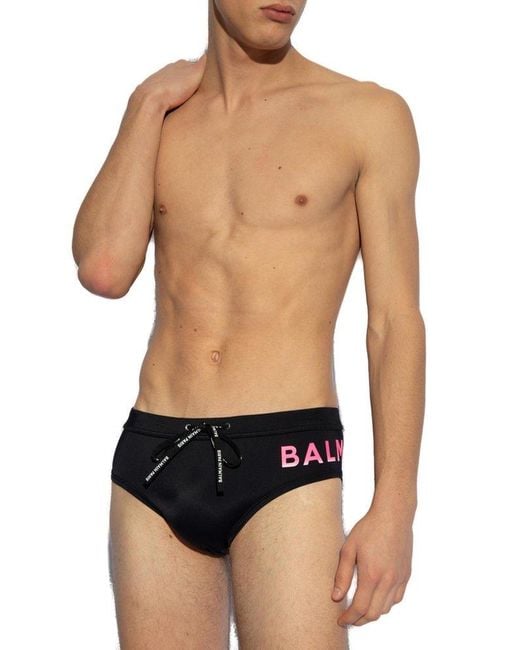 Balmain Black Swim Shorts With Logo for men
