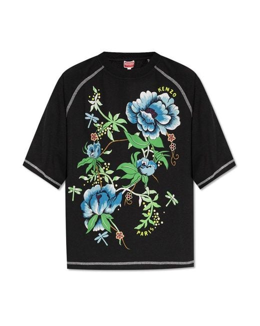KENZO Black T-Shirt With Floral Motif