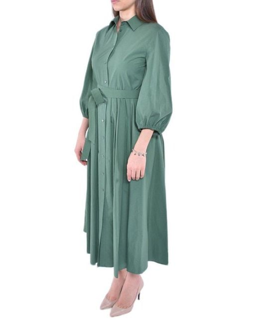 Weekend by Maxmara Green Buttoned Belted Long-sleeved Dress