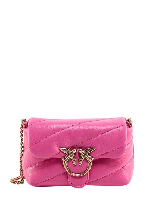 Pinko Leather Love Baby Puff Maxi Chained Crossbody Bag in Pink - Save ...