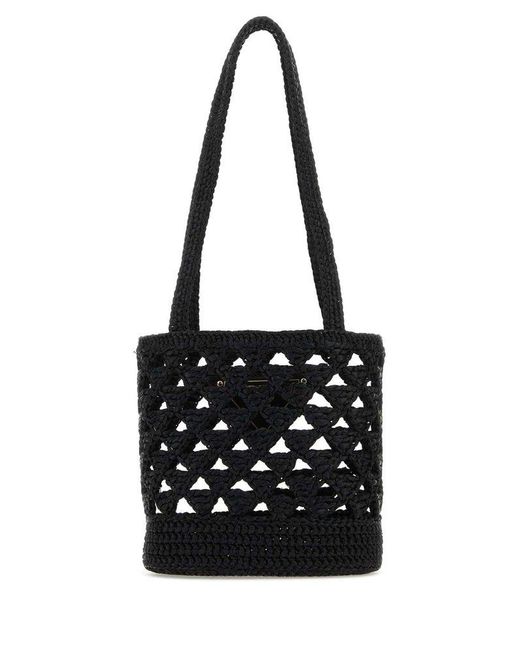 Prada Black Logo Crochet Tote Bag