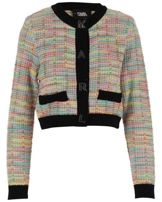 Karl Lagerfeld Black Bouclé Knit Cardigan With Karl Buttons