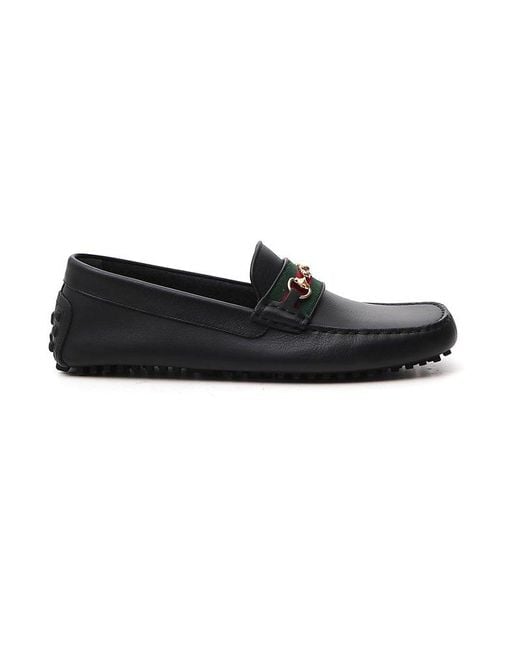 Gucci Logo Web Driver Loafers in Black for Men | Lyst