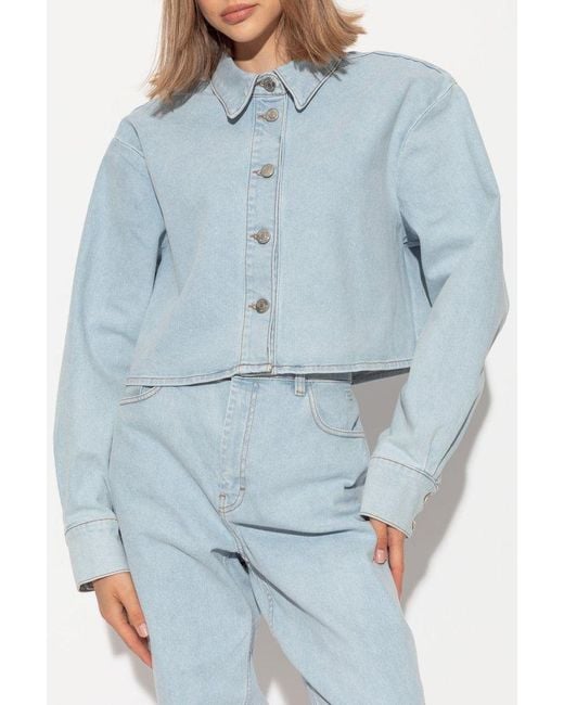 Gestuz Blue Cropped Button-Down Top