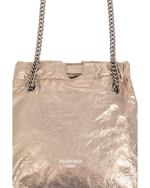 Balenciaga White Small Crush Metallic Drawstring Tote Bag