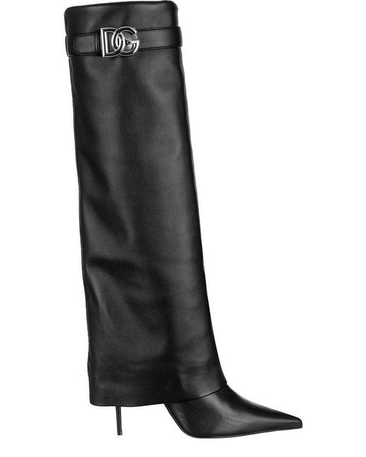 Dolce & Gabbana Black Dg Leather Knee-high Boots