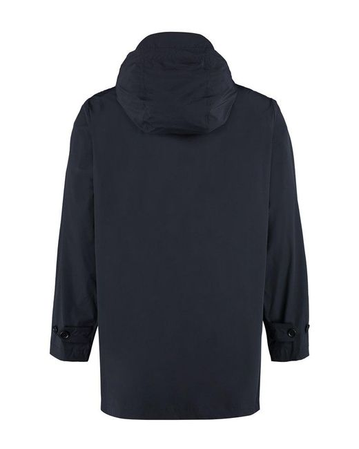 Aspesi Blue Hooded Techno Fabric Raincoat for men