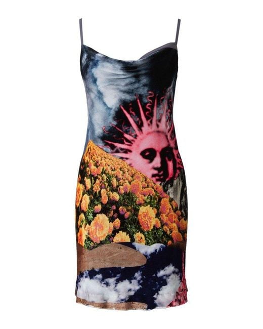 Acne Multicolor Graphic Print Fitted Slip Dress