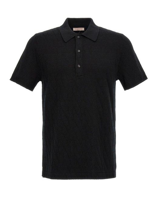 Valentino Black Button Detailed Short-sleeved Polo Shirt for men
