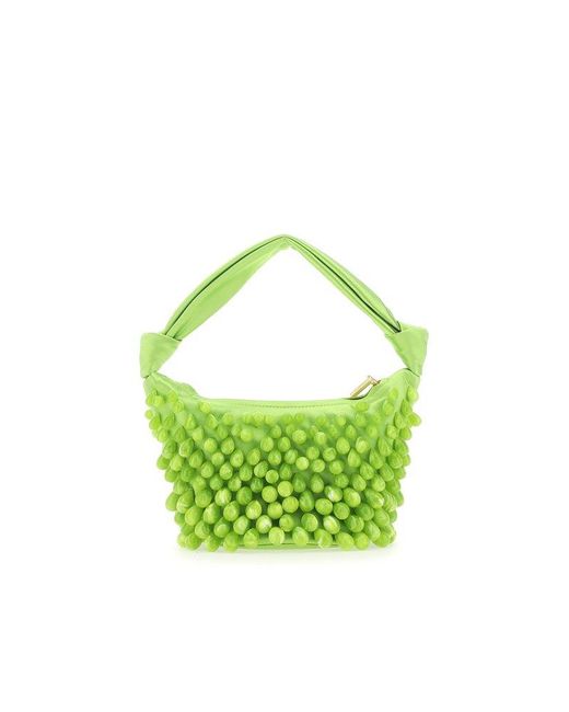 Cult Gaia Green Embellished Zipped Clutch Bag