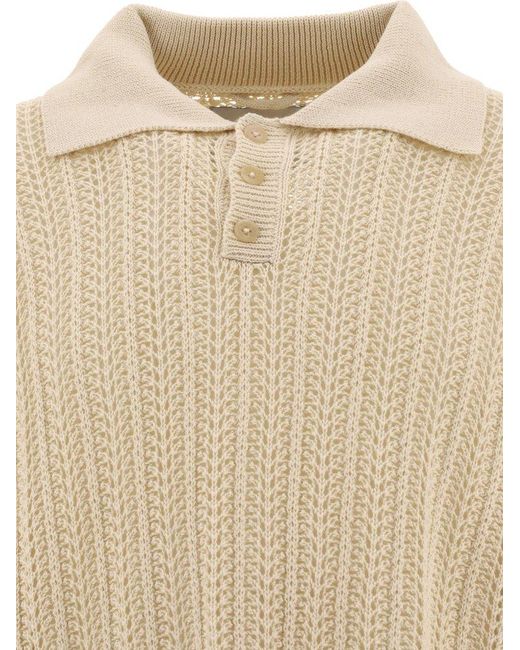 Bode Natural Open-knit Long Sleeved Polo Shirt for men