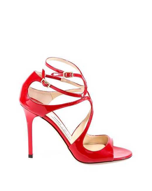 Jimmy Choo Leather Lang Patent Strappy Sandal in Red (Black) | Lyst UK