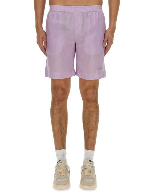 MSGM Purple Short With Logo for men