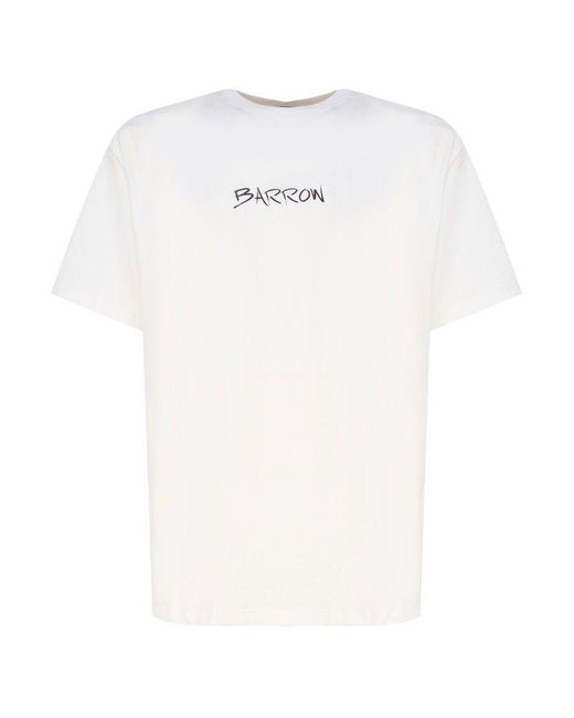 Barrow White Graphic Printed Crewneck T-shirt for men