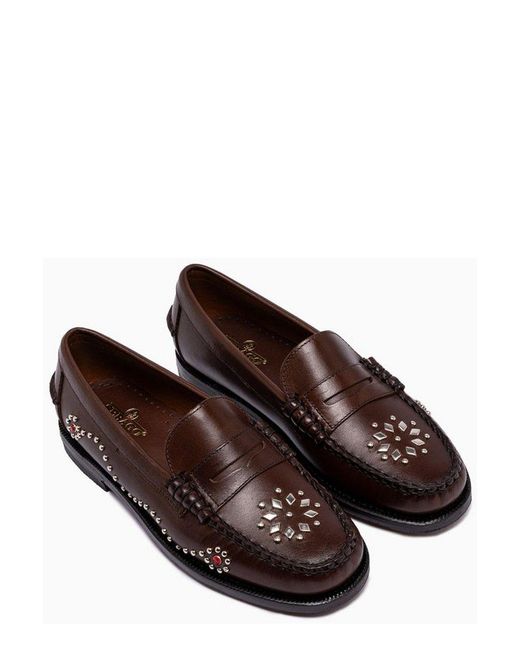 Sebago Brown Dandette Studs Embellished Slip-on Loafers